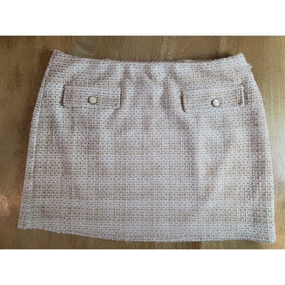 RNWY Tweed Mini Skirt Size XL Beige Career Business Wear New With Tags